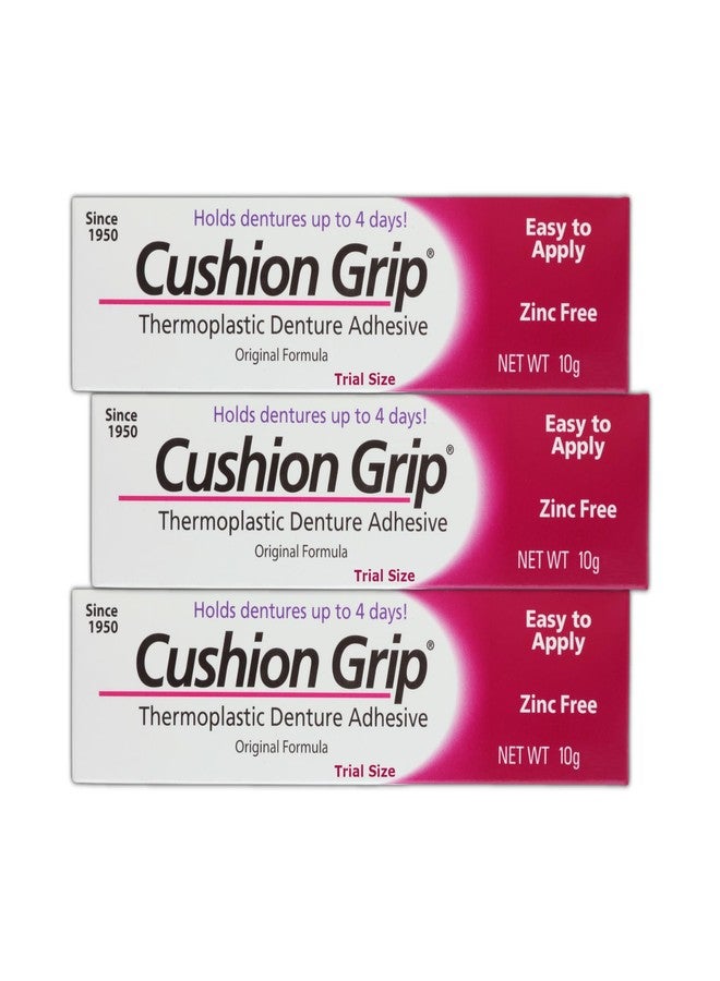 Cushion Grip Thermoplastic Denture Adhesive, 0.35 oz Travel Size (Pack of 3) – Refits and Tightens Loose Dentures for Up to 4 Days | Non-Glue, Zinc-Free, Waterproof Formula, Acts Like a Soft Reliner - Image 1